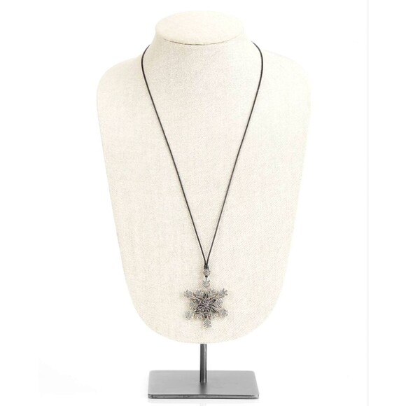 J. Jill Rhinestone Snowflake Pendant Necklace Reversible Adjustable Cord Rustic - Picture 4 of 16